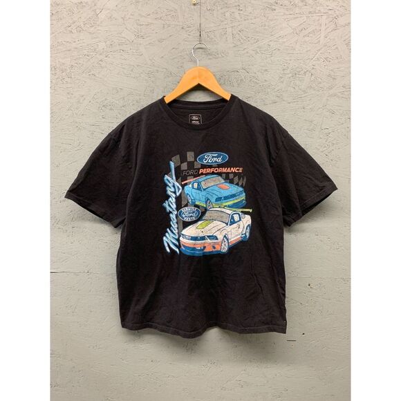 Vintage Ford Mustang‎ T Shirt Men's XL Racing Car Mens Black Graphic *Shrunk* - Picture 1 of 7